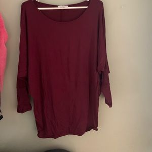 Dolman long sleeve shirt in burgundy red. Brand is Nic and Lulu